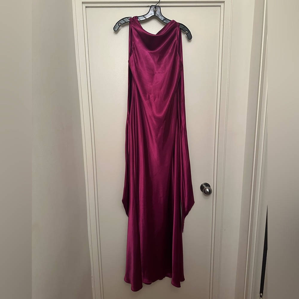 Aqua Fuchsia Satin Cowl Maxi Dress